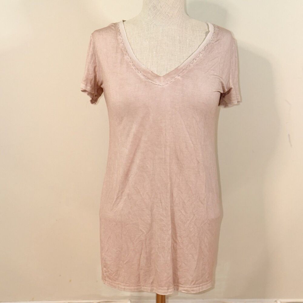 POL V-Neck Tunic Top Solid Pink S GUC Ballet Boho Minimalist Cottage Lived In